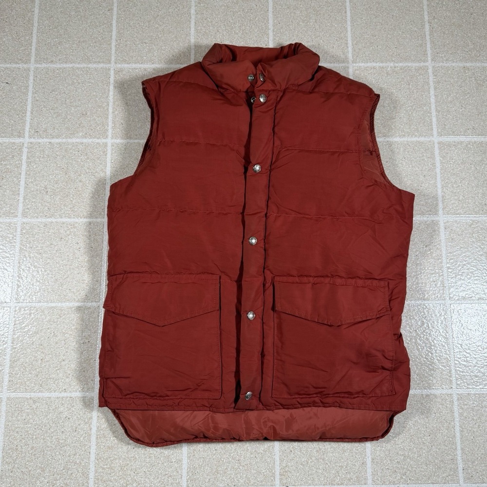 Vintage Woolrich Down Puffer Vest Red Mens M 1970s 80s USA Made Snap Front